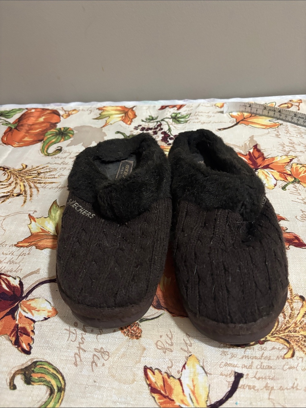 Skechers Black Plush Knit Slip-On Slippers